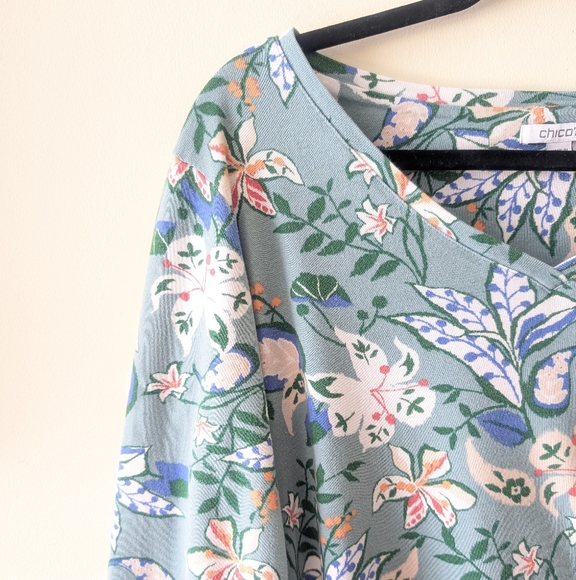 Chico's Pima Cotton Floral V-Neck Tee 3/4 Sleeve Size Large (2) - Picture 6 of 8